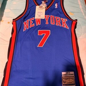 NBA New York Knicks Blue Red #7 Hardwood Classics Jersey Carmelo Anthony